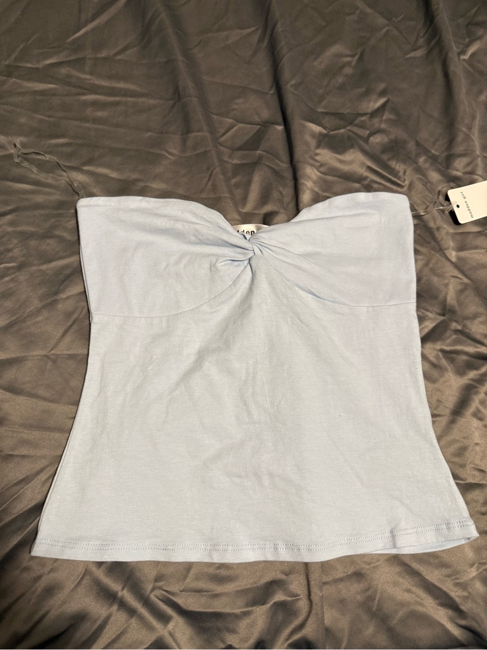 Madden Girl Light Blue Strapless Twist-Front Tube Top